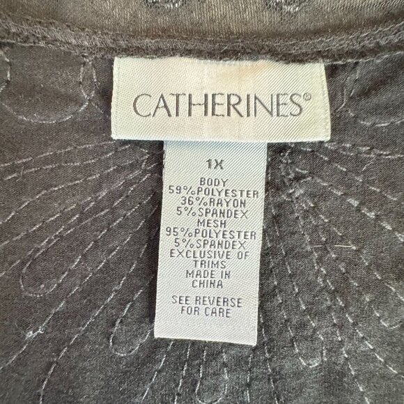 Catherines Embroidered Tunic Top Womens 1X Sheer Sleeves Faux Jacket Comfort - Picture 5 of 7